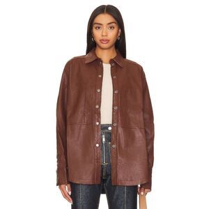 Free People Easy Rider Faux Leather Shirt Jacket Womens Small Brown Desert Topaz